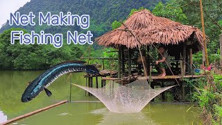 Make a Net Making  Fishing Net Swamp Survival Shelter 15  Soldiers survival skills [upl. by Layod]