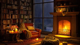 Cozy Reading Nook Ambience with Smooth Jazz Music  Rain on Window amp Warm Fireplace Sounds for Sleep [upl. by Mathur]