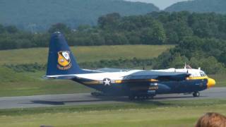 C130 Fat Albert short field landing over obstacle amp taxi in reverse at Lynchburg Airshow on 52211 [upl. by Nayarb88]