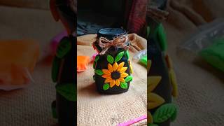 Glass Jar Decoration Idea  shortvideo shorts shortyoutube superclay sunflower glasspainting [upl. by Sydalg]