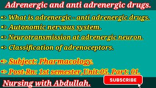 Adrenergic and anti adrenergic drugs in Urdu PostRn 1st Unit5part1  pharmacology [upl. by Nyrtak]