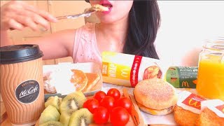 ASMR EATING MCDONALDS BREAKFAST  PANCAKES  HASH BROWNS  EGG MCMUFFIN  APPLE PIE  BREKKIE WRAP [upl. by Docia]