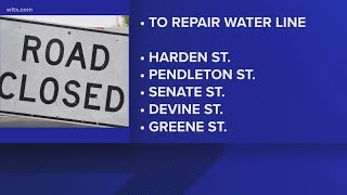 Water main repairs close Harden Street in Five Points [upl. by Hermine]