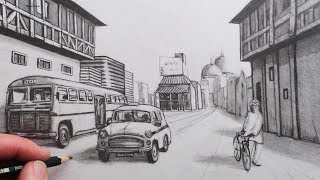 How to Draw a City Street View in 1Point Perspective Narrated [upl. by Margaretha]