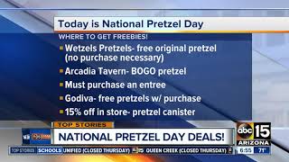 Freebies deals for National Pretzel Day [upl. by Cirded820]