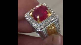 cincin perak Batu ruby mozambiq berat 298 cerat Keliling berlian eropa 48 biji berat 076 carat [upl. by Udenihc]