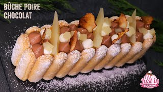 ❅ Recette de Bûche de Noël Poire Chocolat façon Charlotte sans moule à bûche ❅ [upl. by Naujtna676]