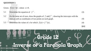 Grade 12  Question 5 KZN March Common 2024  Inverse of a Parabola [upl. by Colt]