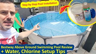 BUDGET POOL Install Bestway Steel Pro MAX Above Ground Swimming Pool Chlorine Water Treatment Tips [upl. by Farhsa]