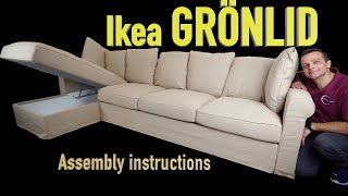 Ikea GRÖNLID 4 seat sofa with chaise longue Assembly instructions  Ikea HÄRLANDA Ikea USA [upl. by Namra181]