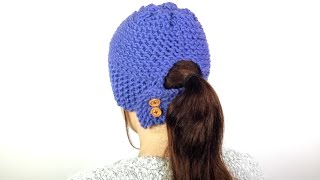 How to Loom Knit a Ponytail Hat DIY Tutorial [upl. by Schmitz]