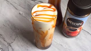 Iced caramel macchiato simple using instant coffee [upl. by Ahsiele]