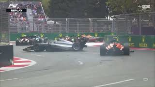 Oliver Goethe crash with Amaury Cordeel F2 Azerbaijan GP 2024 sprint [upl. by Lednik]