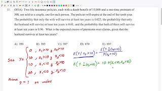 SoA Exam P Probabilidad S4E11 Prima sobre reclamos [upl. by Oilicec]