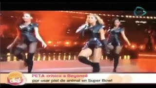 Critican a Beyoncé por usar piel de animal en el Super Bowl [upl. by Tlihcox]