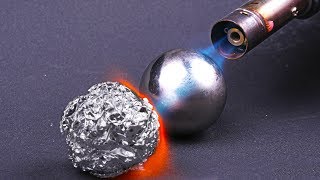 POLISHED ALUMINIUM FOIL BALL VS GAS BURNER [upl. by Thorndike]