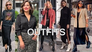 MODA TENDENCIA OTOÑO INVIERNO OUTFITS UTILIZANDO PRENDAS NEGRAS CON MAS COLORES MODA MUJERES [upl. by Gerhan]