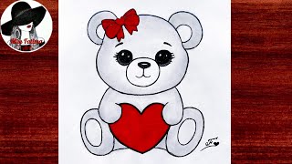 How to draw a cute teddy bear  Easy teddy bear drawing  Teddy bear with heart step by step [upl. by Ecnerrat]