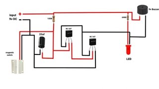 Simple door security alarm circuit with magnetic reed switch dooralarm [upl. by Danie]