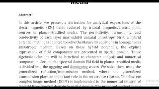 Electromagnetic Fields in Full Parameter Uniaxial Anisotropic Planar Stratified Media [upl. by Ethbun]