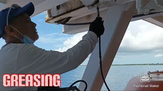 Deck maintenance onboard cruise ship greasing of  roller fairleads  winches  Shelldoor [upl. by Nraa]