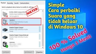 Hanya 3 Menit Cara mengatasi suara speaker pada windows 10  How to Fix Sound on Windows 10 [upl. by Aknayirp338]