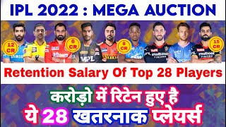 IPL 2022  Retention Salary amp Fee Of Top 28 Retained Players In Mega Auction  MY Cricket Production [upl. by Leeda]