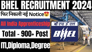 Bhel Apprenticeship Recruitment 2024  Bhel Apprentice Vacancy  Bhel Apprentice New Recruitment [upl. by Enimsaj982]