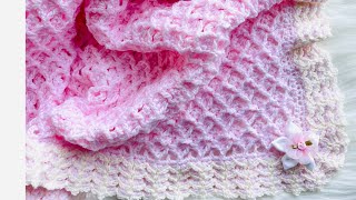 Beautiful Crochet Baby Blanket Pattern with easy crochet border and 3D fan stitch quotNorahs Blanketquot [upl. by Afatsom]