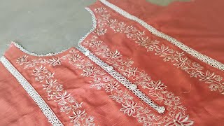 very easy way to make embroidered neckline in every shape  Dress Design Ideas [upl. by London]