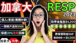 【註冊教育基金 2023】RESP首次提取提高至8000！大學生津貼4200｜開戶即獲500｜CESG津貼20投資回報｜Registered Education Savings Plan [upl. by Slocum]