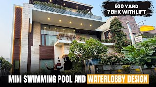 Inside a 500 yard Modern Design 7 BHK House With Lift Water Body Design Mini Swimming Pool [upl. by Traweek]