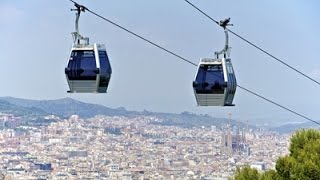 Flying over Barcelona Teleferic Montjuic Cable Car  Catalonia Spain [upl. by Nigle]