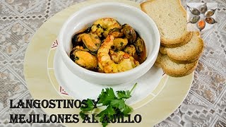 Receta de langostinos y mejillones al ajillo [upl. by Ahsoj]