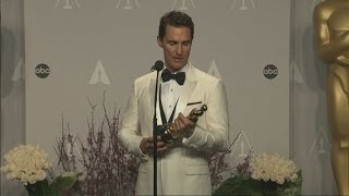 Oscars 2014 Winners Room Matthew McConaughey on unexpected Best Actor win [upl. by Elletsirhc811]