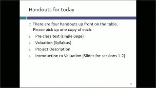 Session 1 Introduction to Valuation and the class [upl. by Knepper]