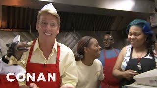 Jack McBrayer amp Triumph Visit Chicagos Wieners Circle  CONAN on TBS [upl. by Ynnej]