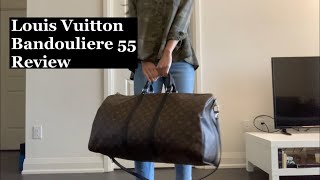 Louis Vuitton Keepall Bandouliere 55 review and try on [upl. by Zetneuq]