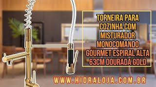 TORNEIRA PARA COZINHA COM MISTURADOR MONOCOMANDO GOURMET ESPIRAL 63CM DOURADA GOLD LINK FIXADO [upl. by Llerrot]