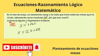 razonamiento matemáticoplanteamiento de ecuaciones [upl. by Kcirnek]