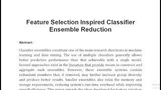 Feature Selection Inspired Classifier Ensemble Reduction [upl. by Arahd]