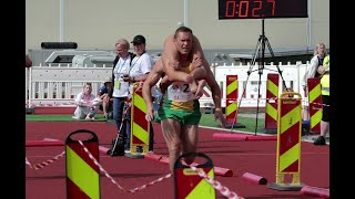 2024 WifeCarrying World Championship Lithuanian V Kirkliauskas amp N Kirkliauskienes victory run [upl. by Ciri]