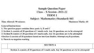 Sample Paper of Class 10 Maths Term 1 Full Solution [upl. by Alexandr]