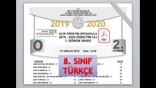 Açık Öğretim Ortaokulu 8 Sınıf Türkçe Çıkmış Sorular  2019 2020 1 Dönem [upl. by Eedna]