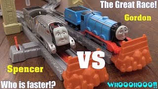 Thomas amp Friends The Great Race Railway Race Set Playtime Gordon VS Spencer [upl. by Maurie328]