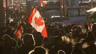 Las manifestaciones antivacunas inspiradas por camioneros paralizan Ottawa [upl. by Kolosick]