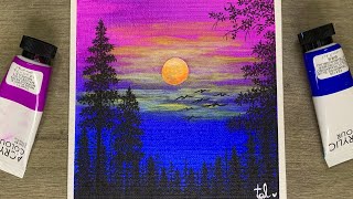 Full Moon Night Painting  Acrylic Painting for Beginners [upl. by Saqaw]