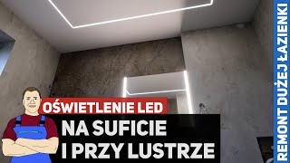 Kwadratowe oświetlenie LED na suficie i przy lustrze  Remont DUŻEJ łazienki [upl. by Combes]