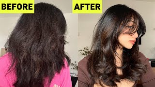 How To Style Curtain Bangs and Tame Frizzy Hair Like HAIR STYLISTS [upl. by Kos]