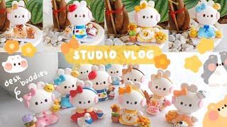 Studio Vlog 🌷 Making Figurines with Air Dry Clay  Cute Desk Buddies [upl. by Neetsuj]